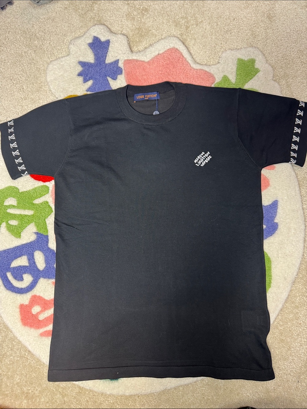Louis Vuitton Black Short-Sleeve Crewneck T-Shirt with Sleeve Monogram Trim